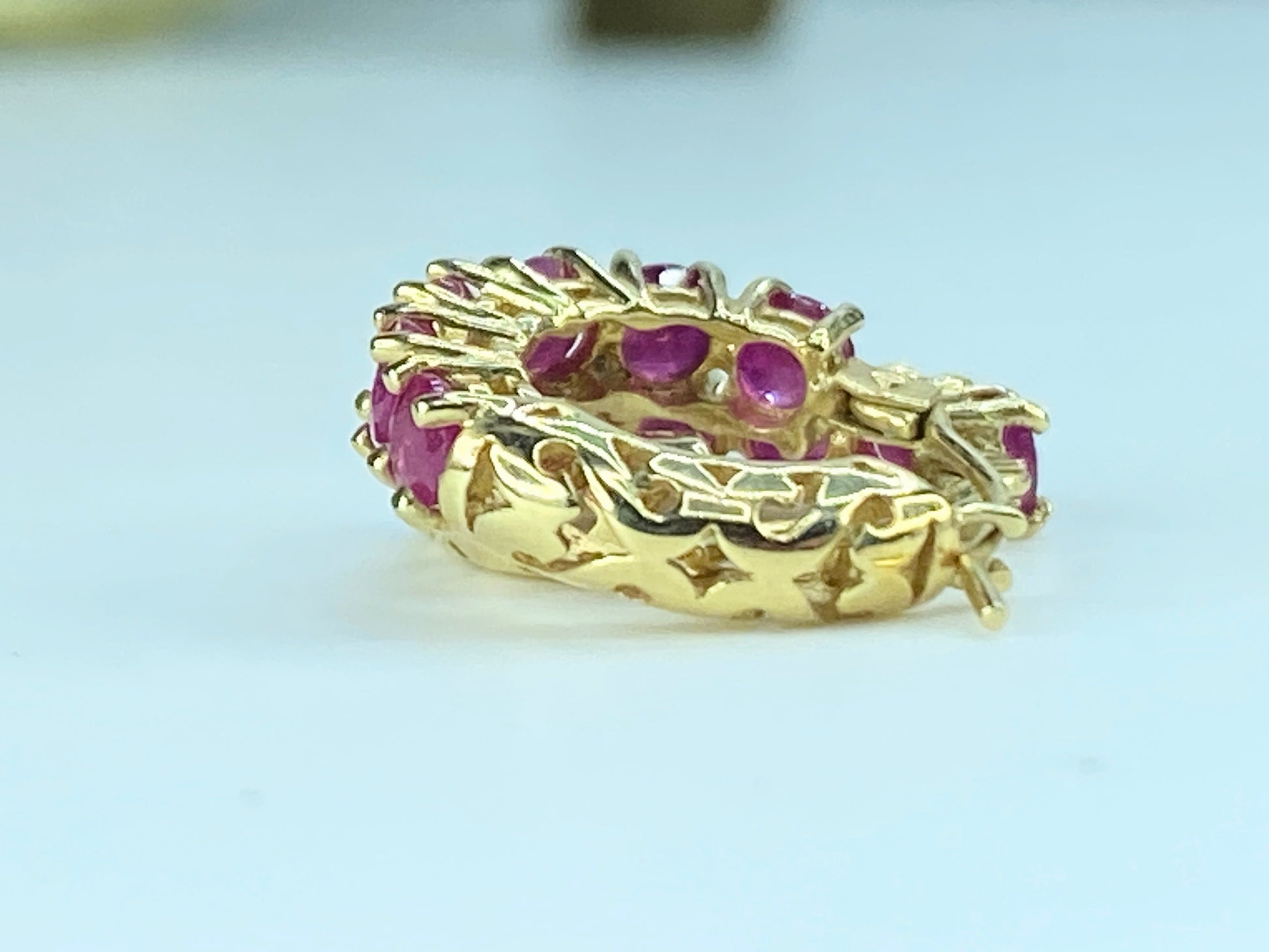 14K yellow gold 1.32ct Round Ruby hoop earrings JR491