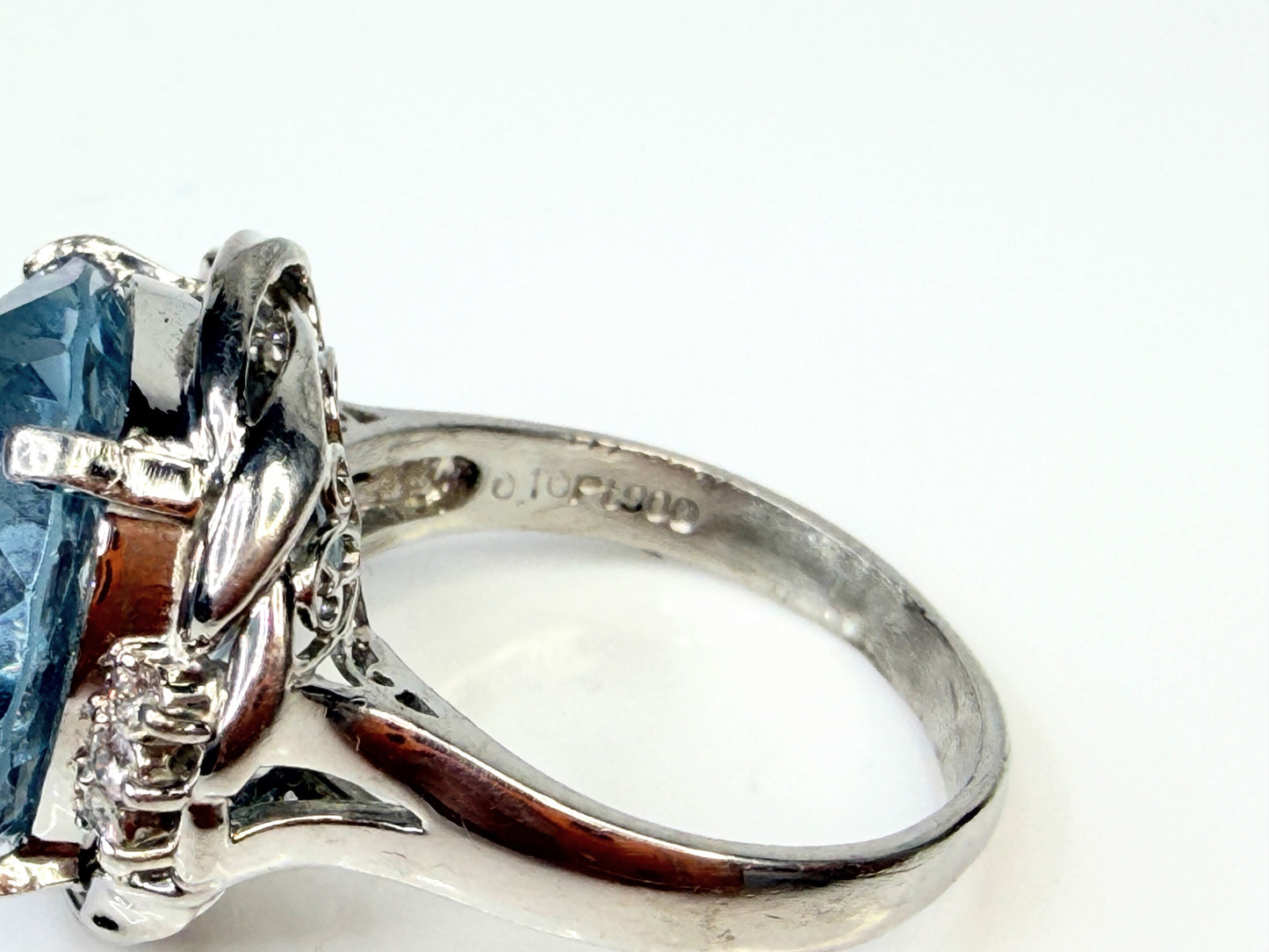 Platinum Blue Topaz Diamond Statement Ring 15mm Round Size 7.75 JR1445