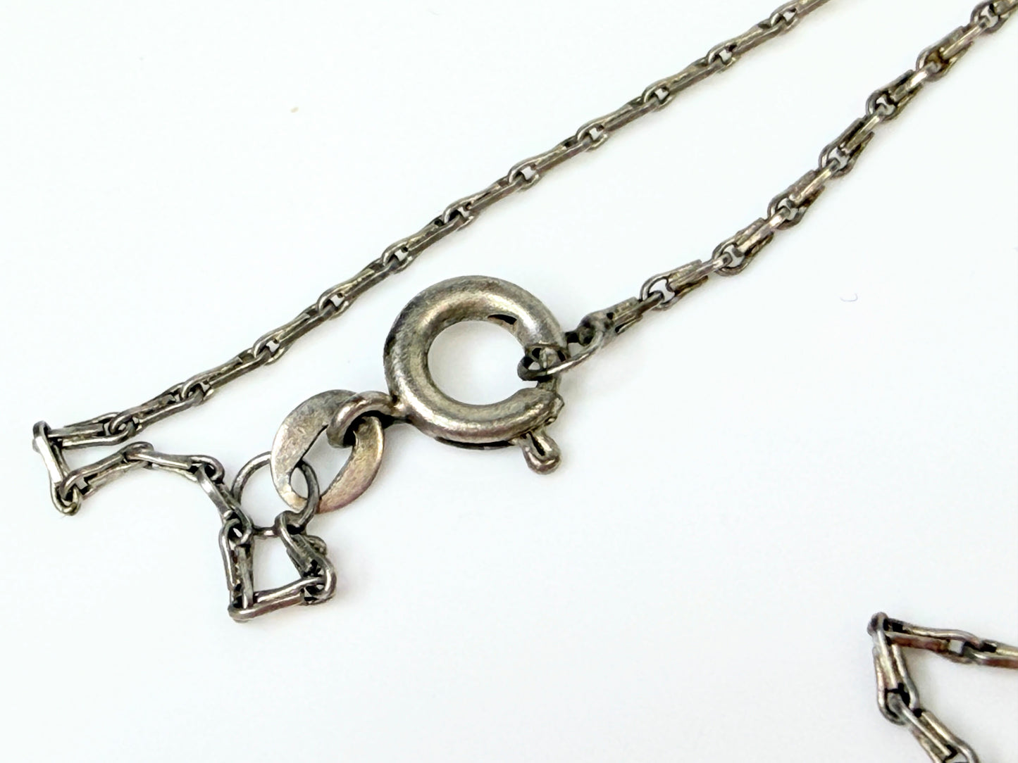 Antique Triple Cameo Mother of Pearl Necklace Sterling Silver 25" JR1446