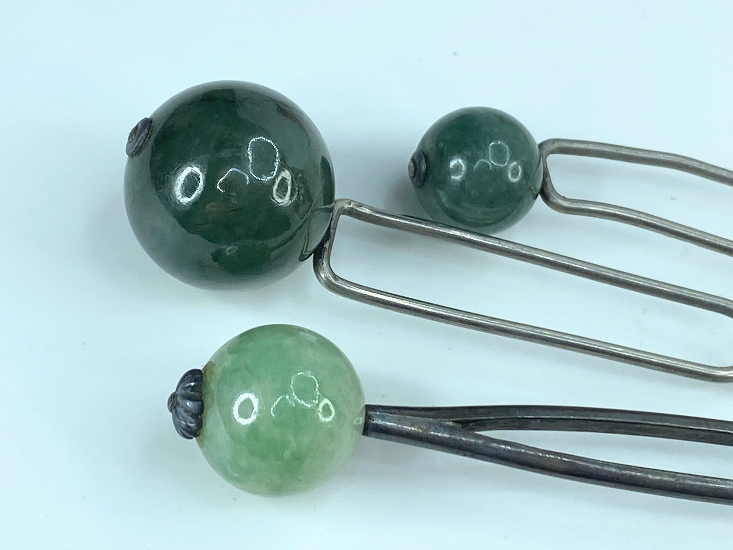 Kanzashi kimono natural Jade Hair stick Antique Metalwork Openwork Hairpin GS608