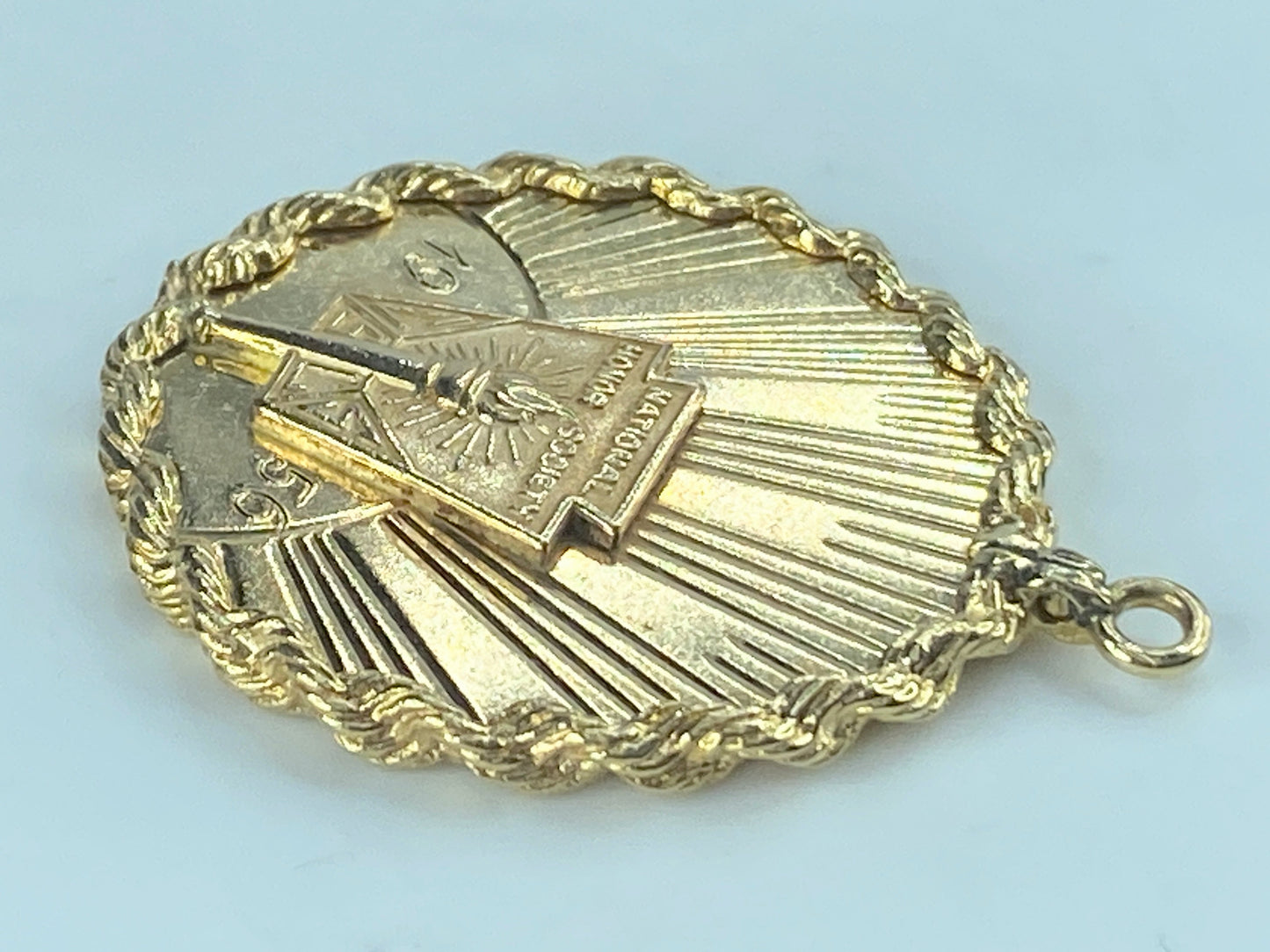 Custom Honor Society 1956 lapel pin on 14K Rope link circle pendant 11.7g JR496