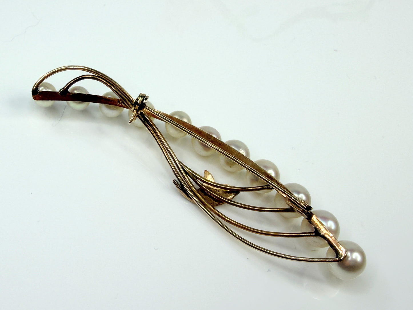 Vintage 14K Gold Cultured Pearl Brooch Art Deco Style JR1453