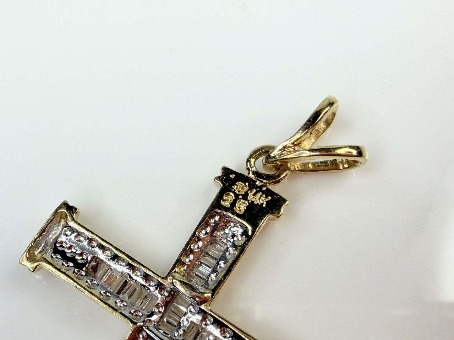 Vintage 14K Gold Baguette Diamond Cross Pendant 0.33ct 1.5" JR1454