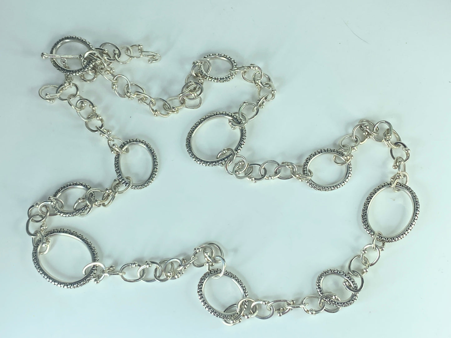 Michael Dawkins Sterling Silver Mixed Oval Link Necklace Toggle clasp 36" JR502