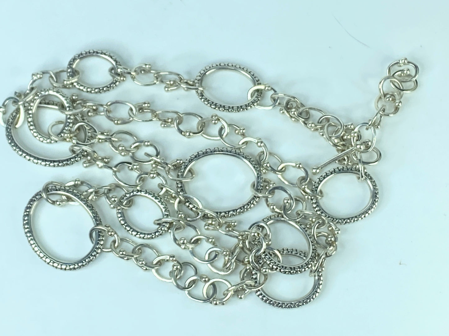 Michael Dawkins Sterling Silver Mixed Oval Link Necklace Toggle clasp 36" JR502