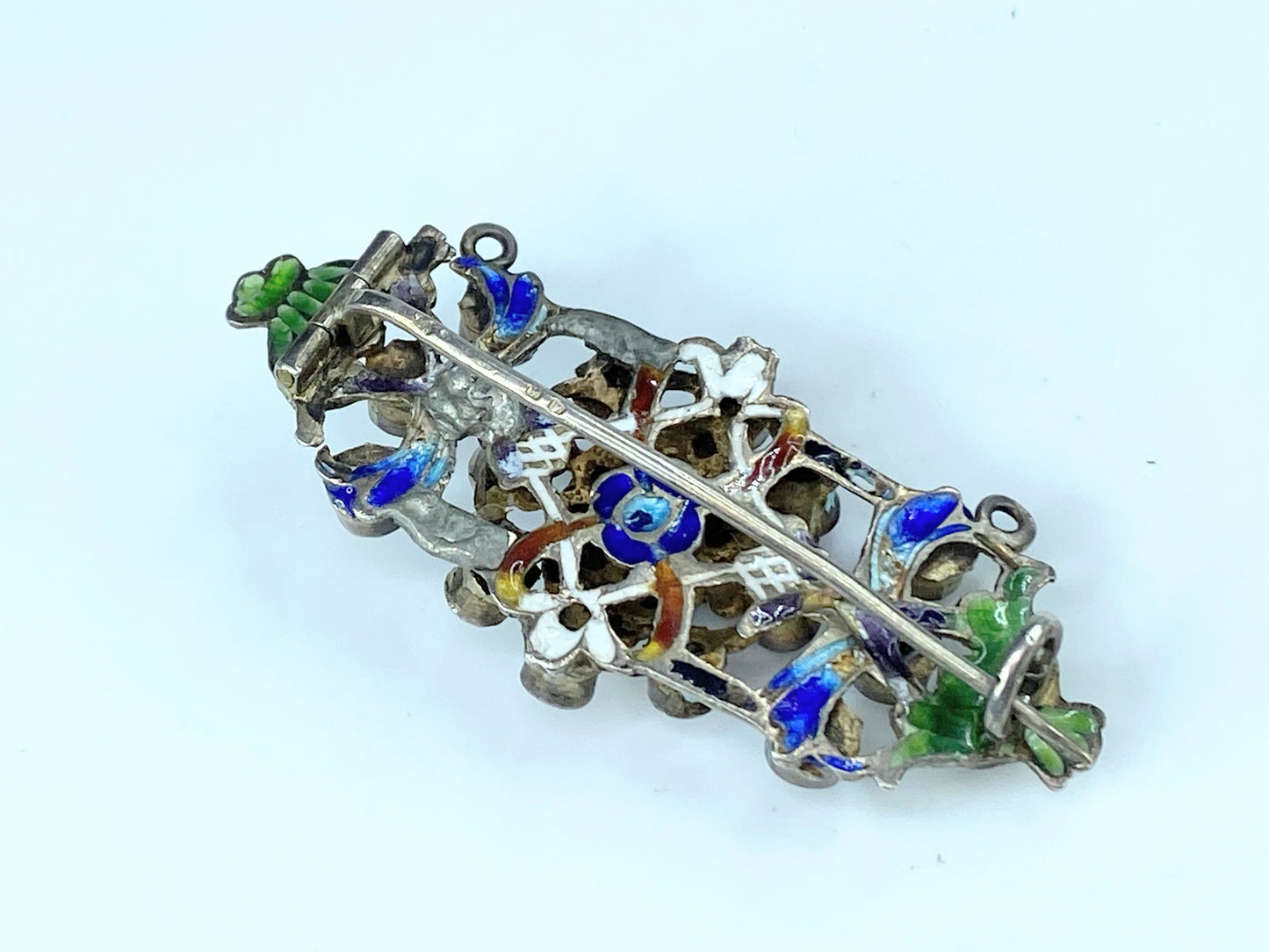 Antique Austro-hungarian silver garnet Amethyst Enamel Cameo brooch