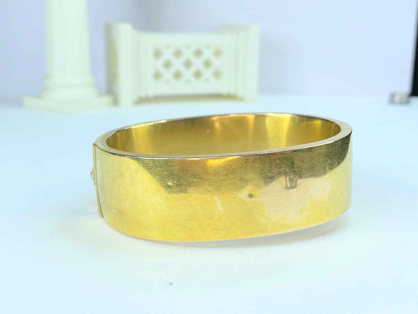 Victorian 19th century Half Pearl 14K gold high polish bangle