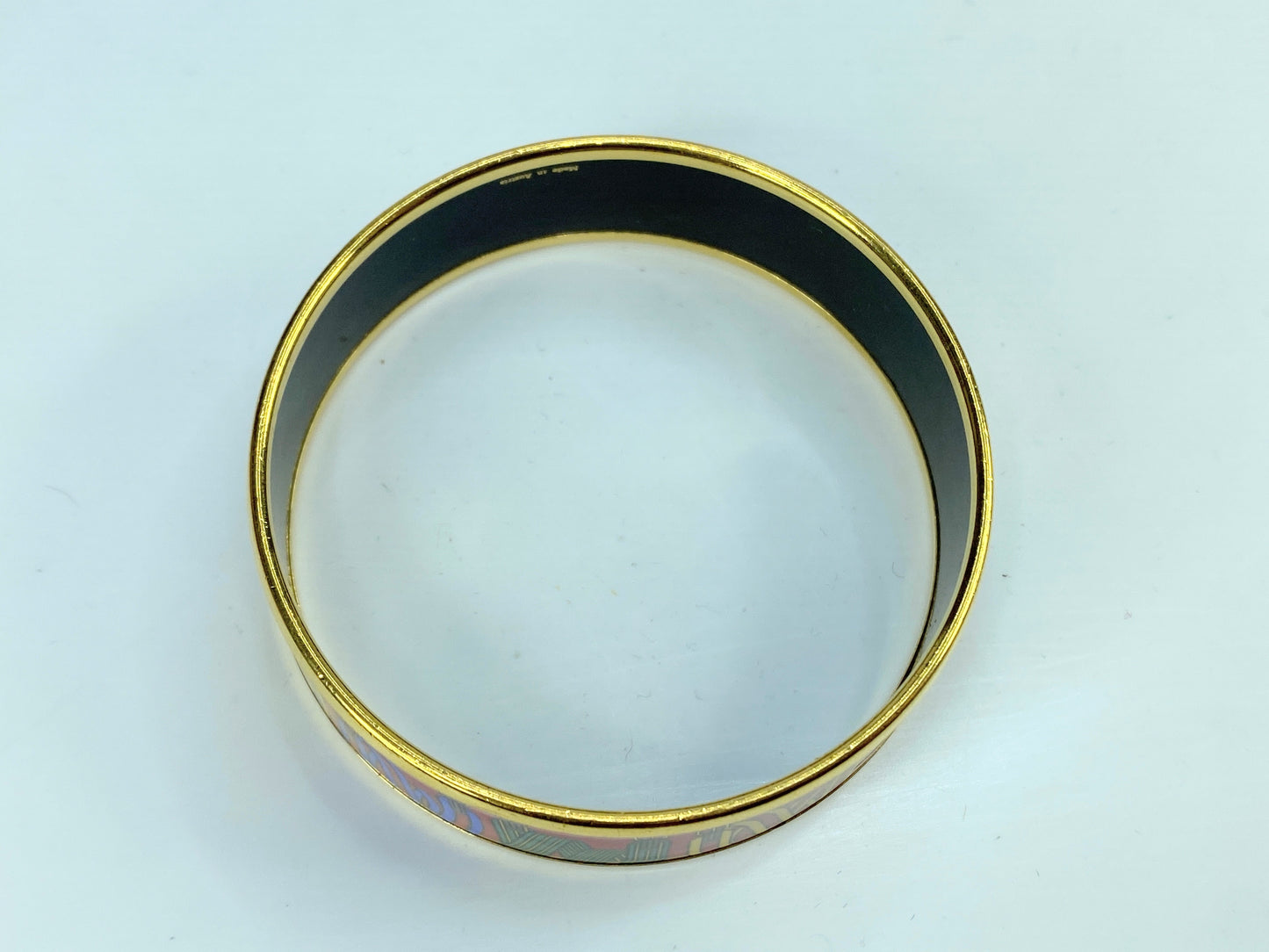 Estate Hermes Enamel "Les Sangles" 18.25mm Gold-Plated Bangle 7" with box GS630