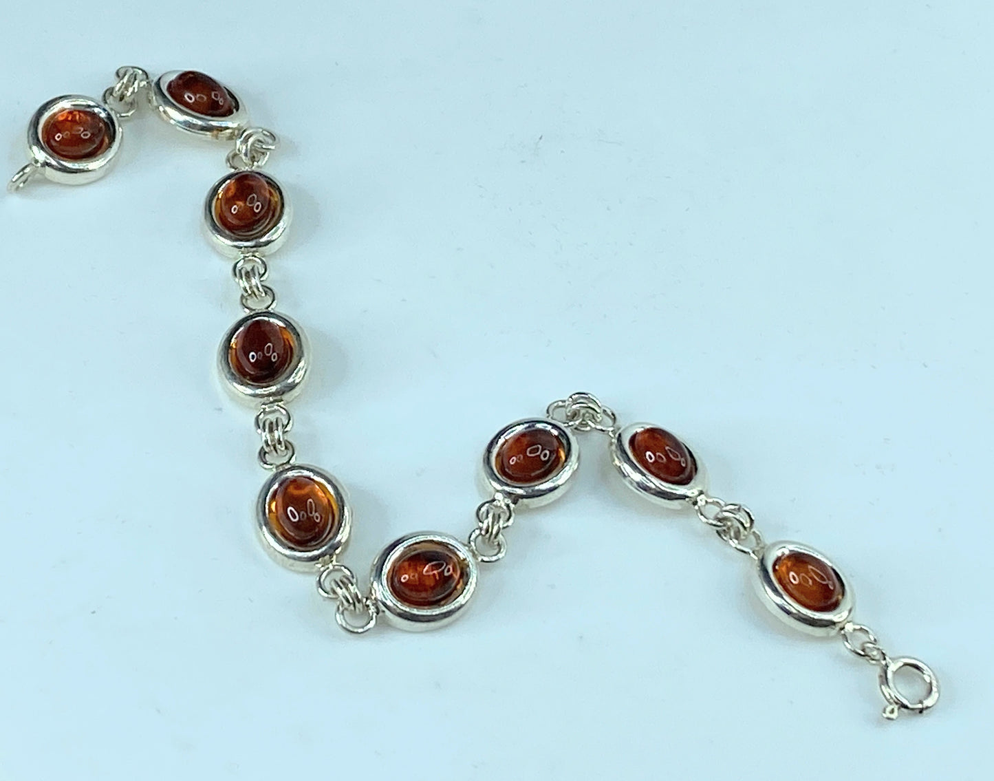 Beautiful Honey Baltic Amber sterling silver link bracelet 8.0" 14.9g JR9610