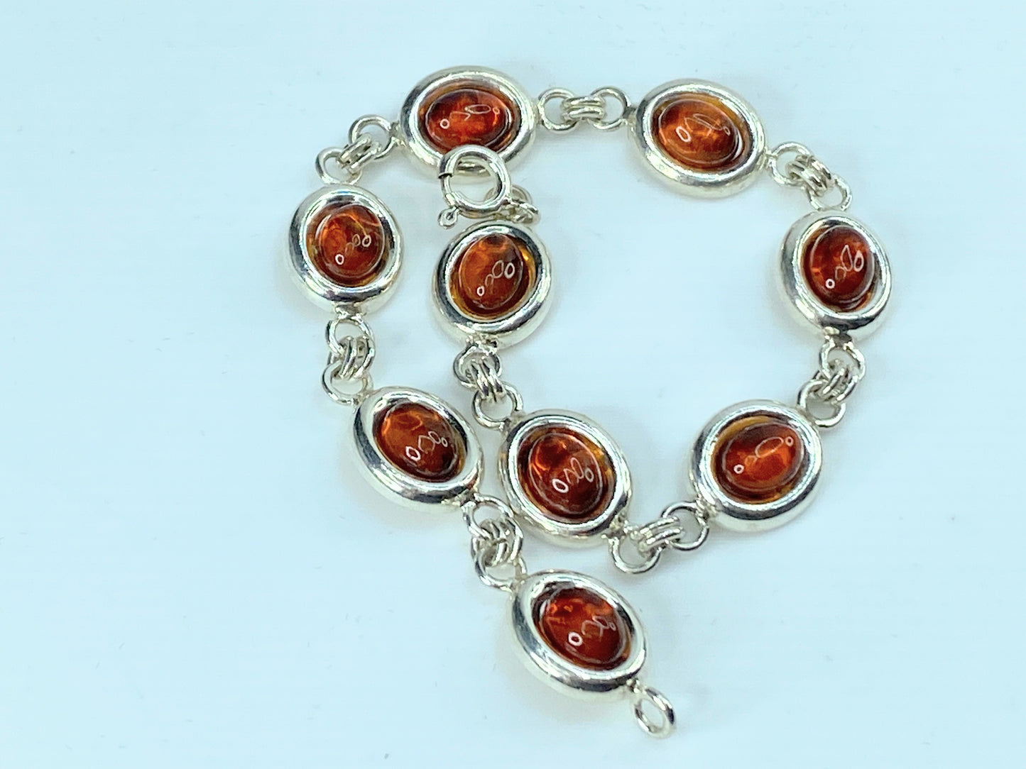 Beautiful Honey Baltic Amber sterling silver link bracelet 8.0" 14.9g JR9610