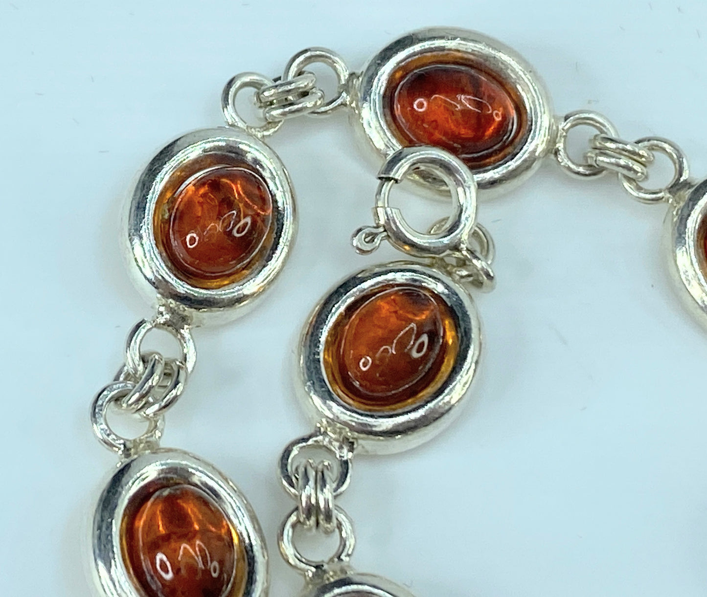 Beautiful Honey Baltic Amber sterling silver link bracelet 8.0" 14.9g JR9610