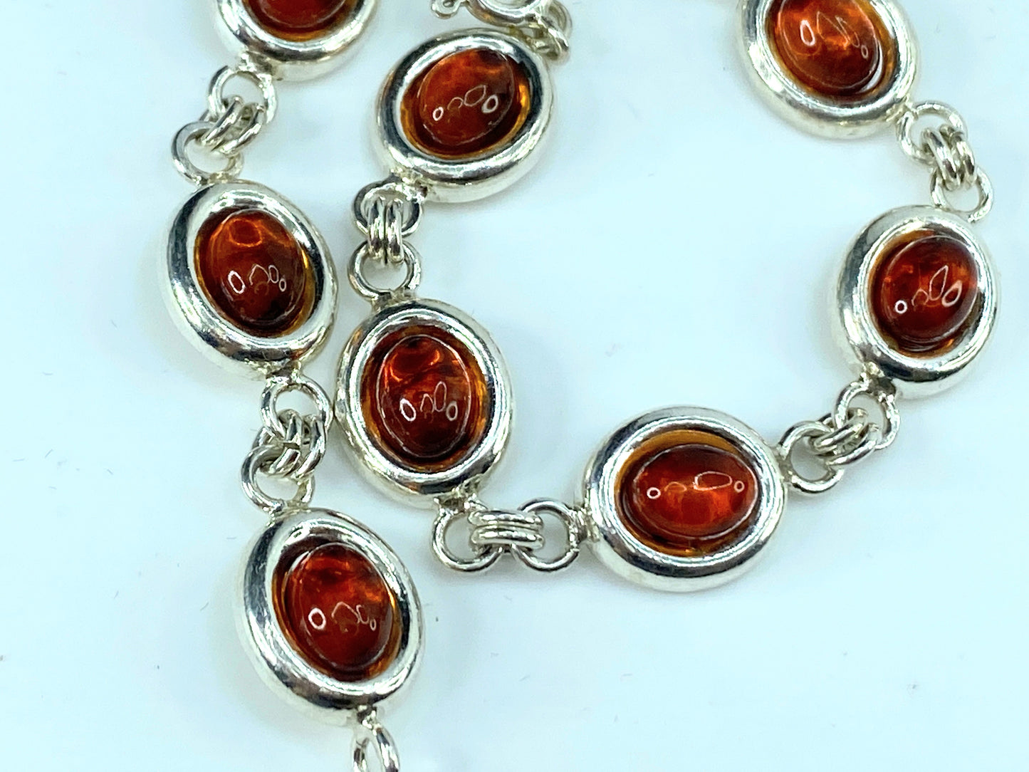 Beautiful Honey Baltic Amber sterling silver link bracelet 8.0" 14.9g JR9610