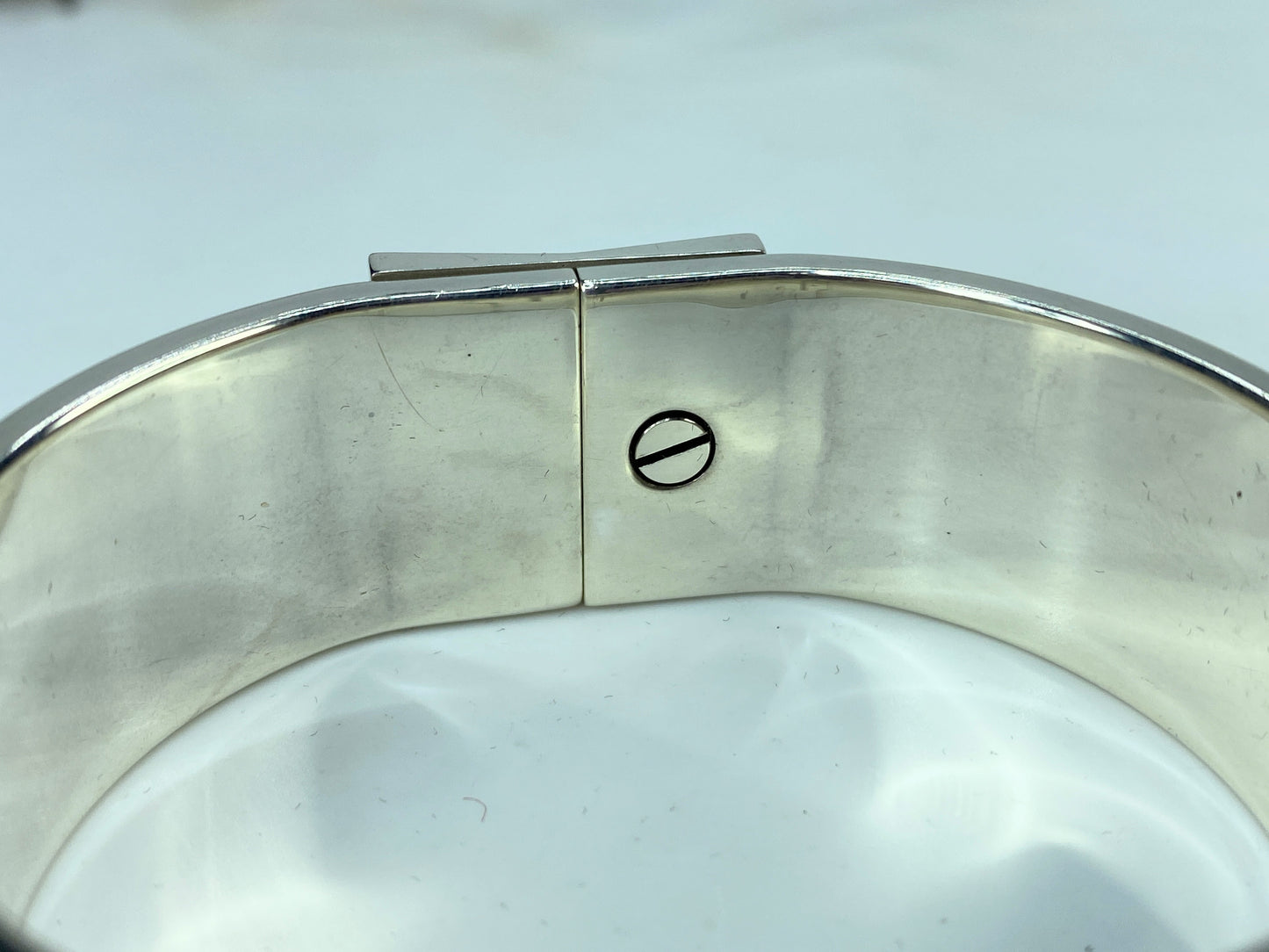 Estate Hermès Helios print clic clac bracelet 20mm enamel silver tone 6.5" GS632