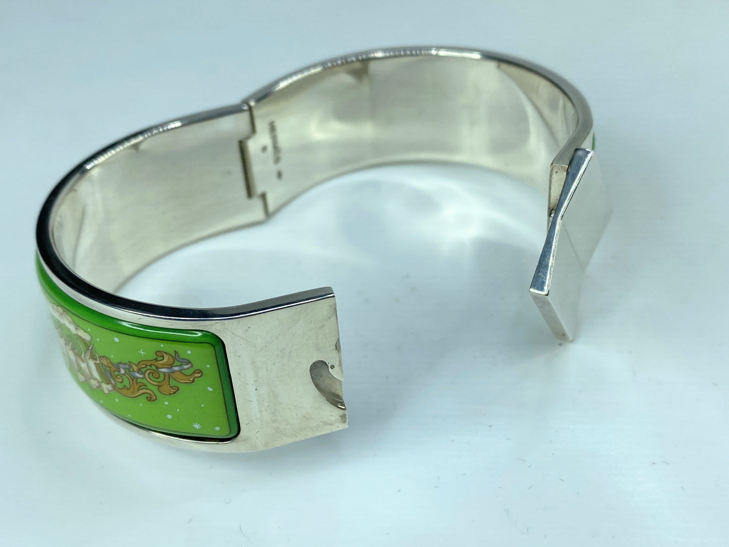 Estate Hermès Helios print clic clac bracelet 20mm enamel silver tone 6.5" GS632