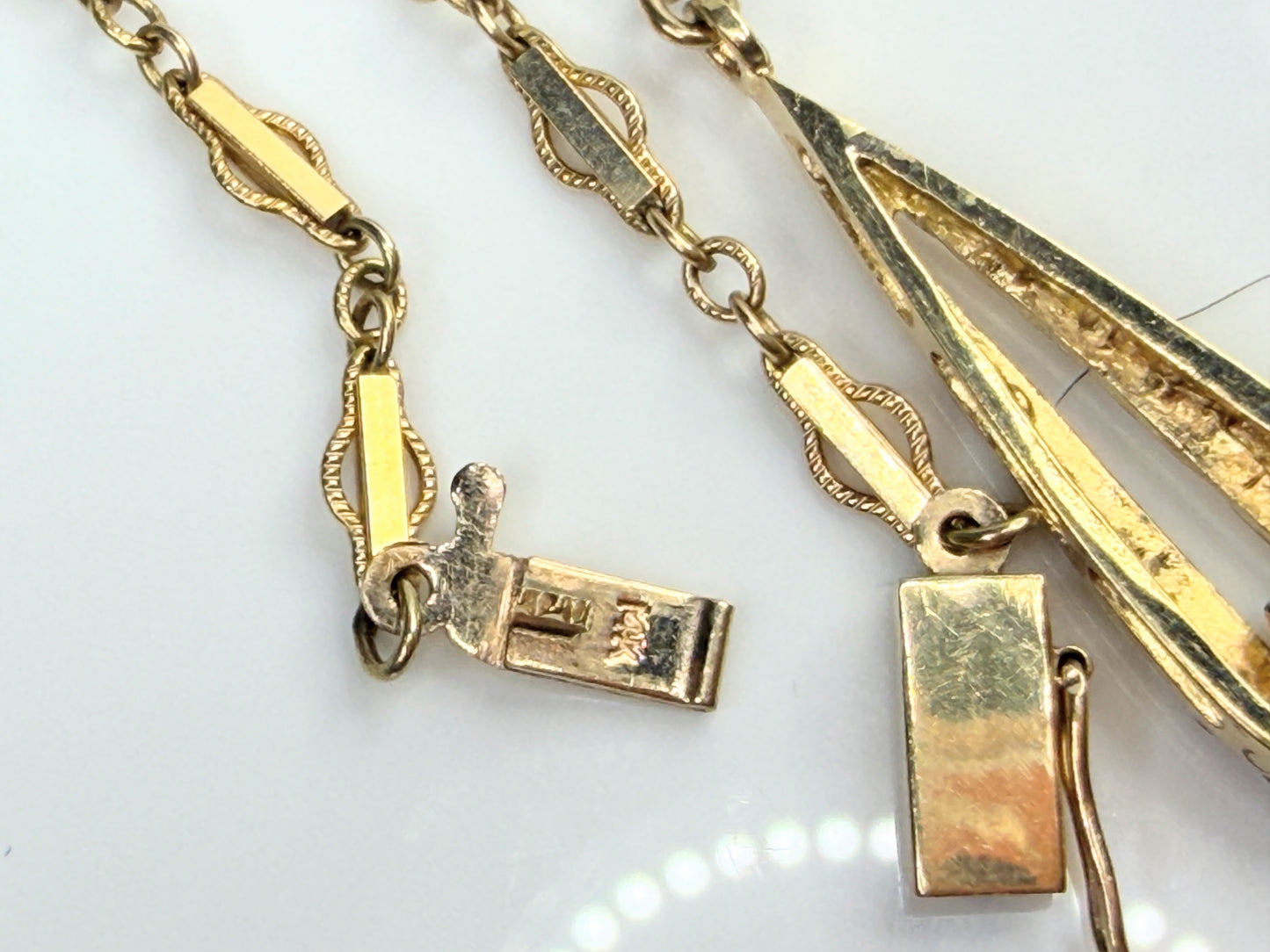 Antique 14K Turquoise Seed Pearl Quadfoil Festoon Necklace JR1473