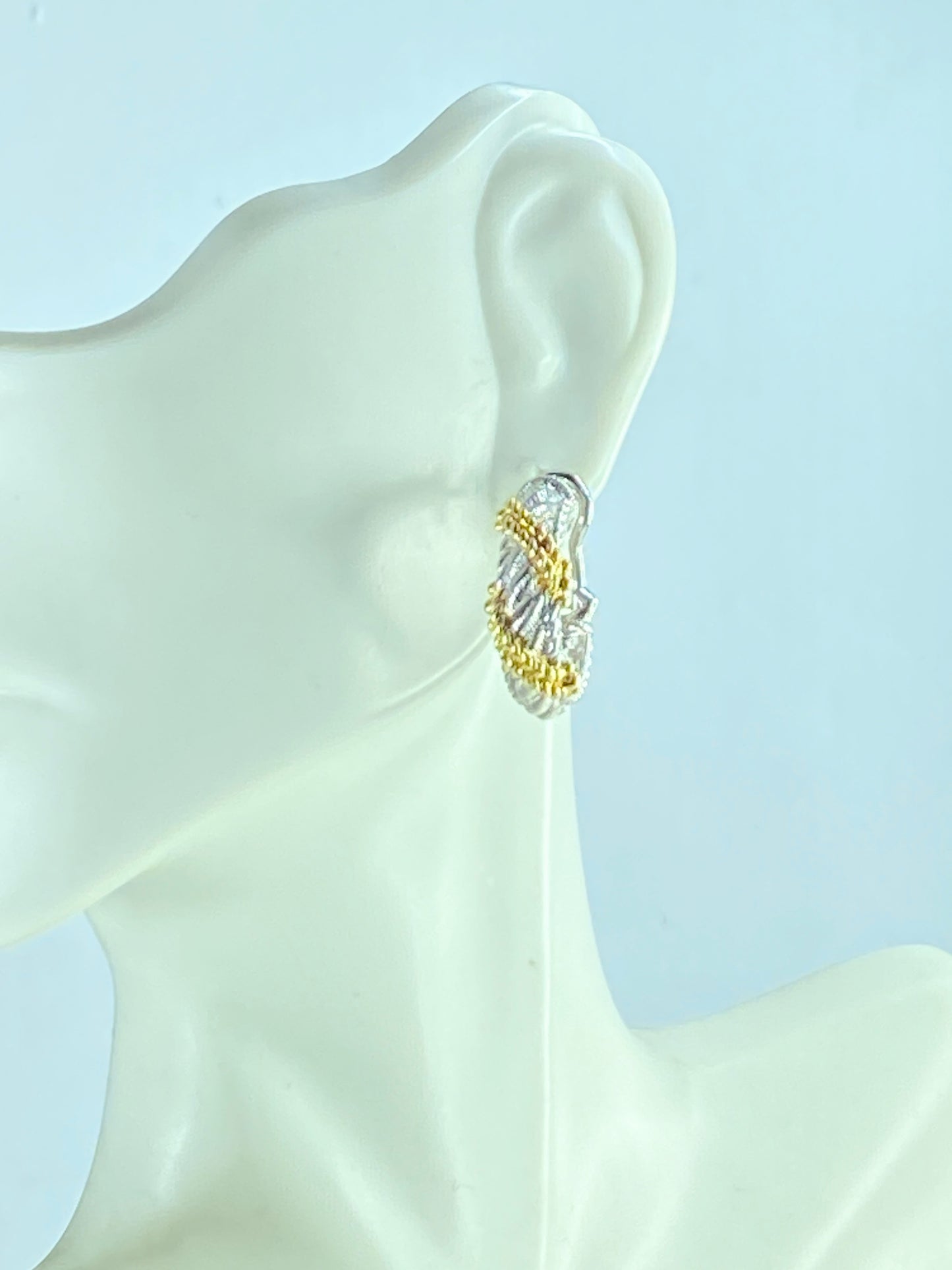 Judith Ripka Duo Toned 925 Sterling Silver Hoop Earrings 10.8g JR9614