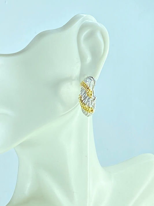 Judith Ripka Duo Toned 925 Sterling Silver Hoop Earrings 10.8g JR9614
