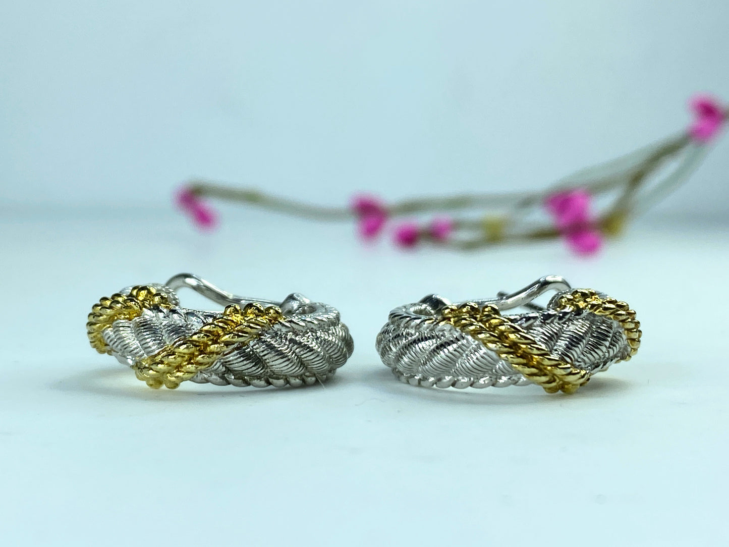 Judith Ripka Duo Toned 925 Sterling Silver Hoop Earrings 10.8g JR9614
