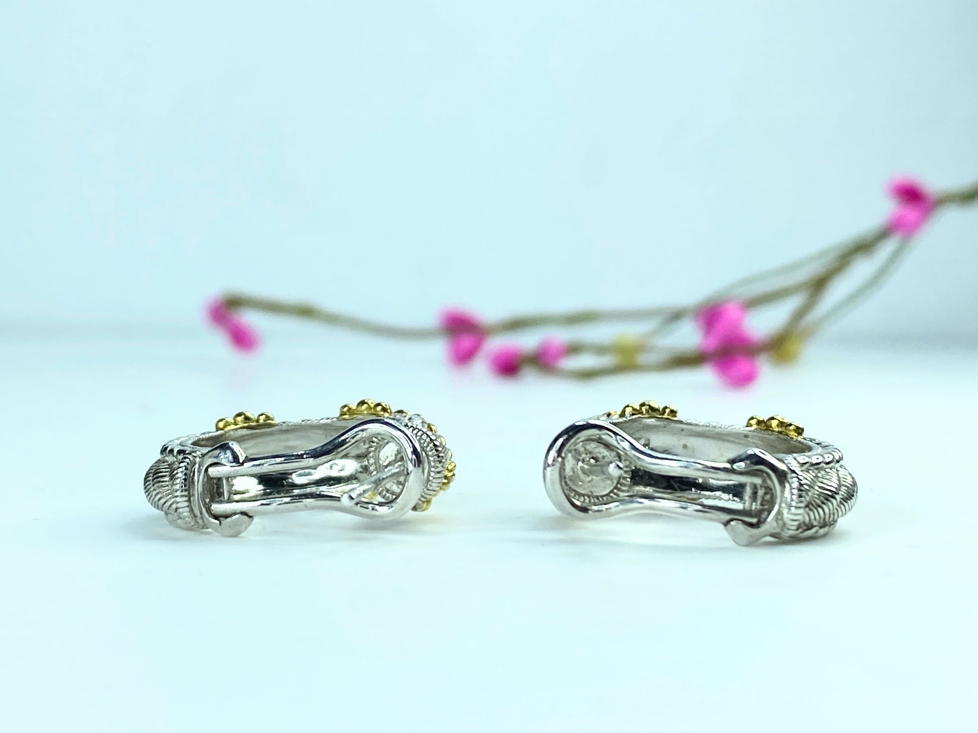 Judith Ripka Duo Toned 925 Sterling Silver Hoop Earrings 10.8g JR9614