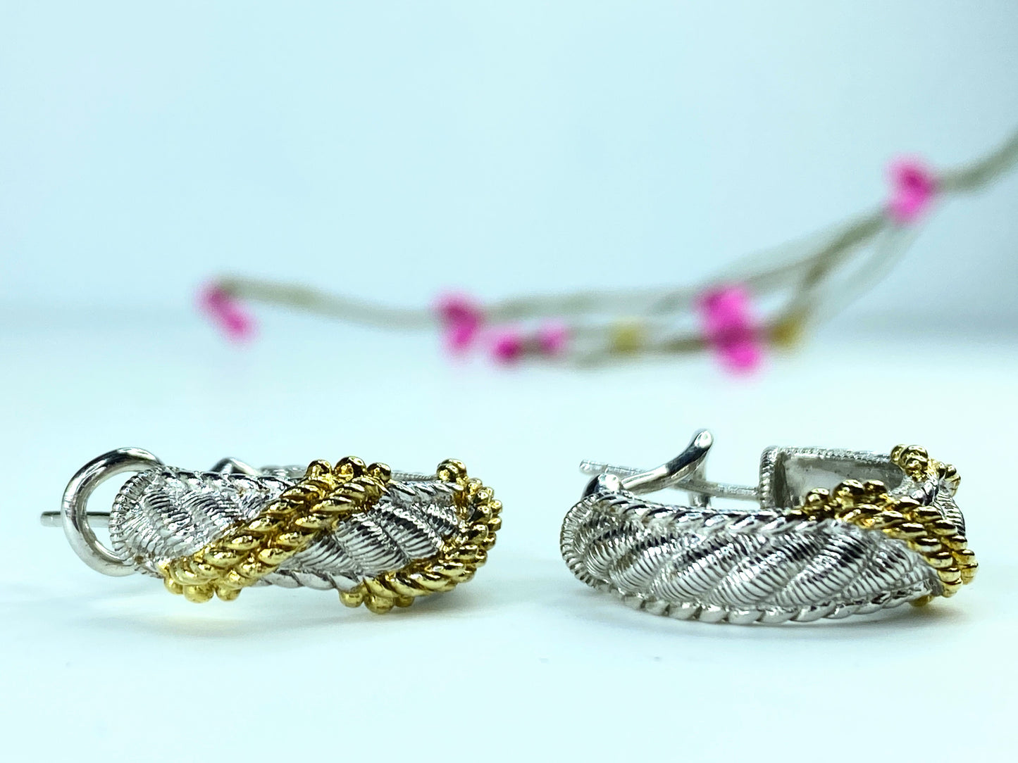 Judith Ripka Duo Toned 925 Sterling Silver Hoop Earrings 10.8g JR9614