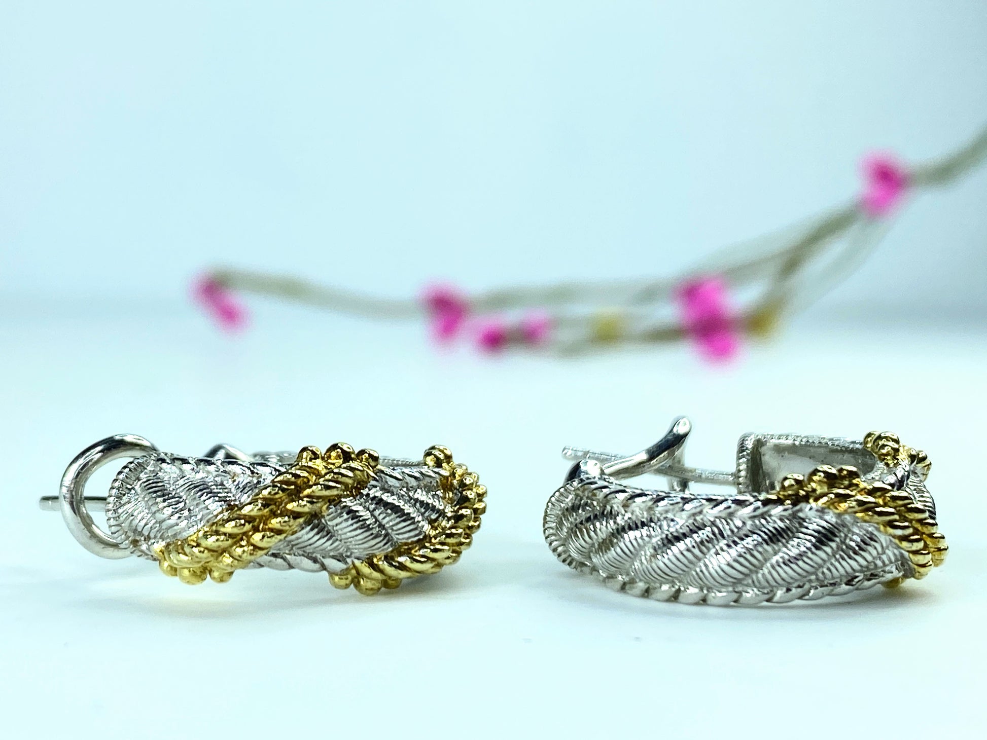 Judith Ripka Duo Toned 925 Sterling Silver Hoop Earrings 10.8g JR9614