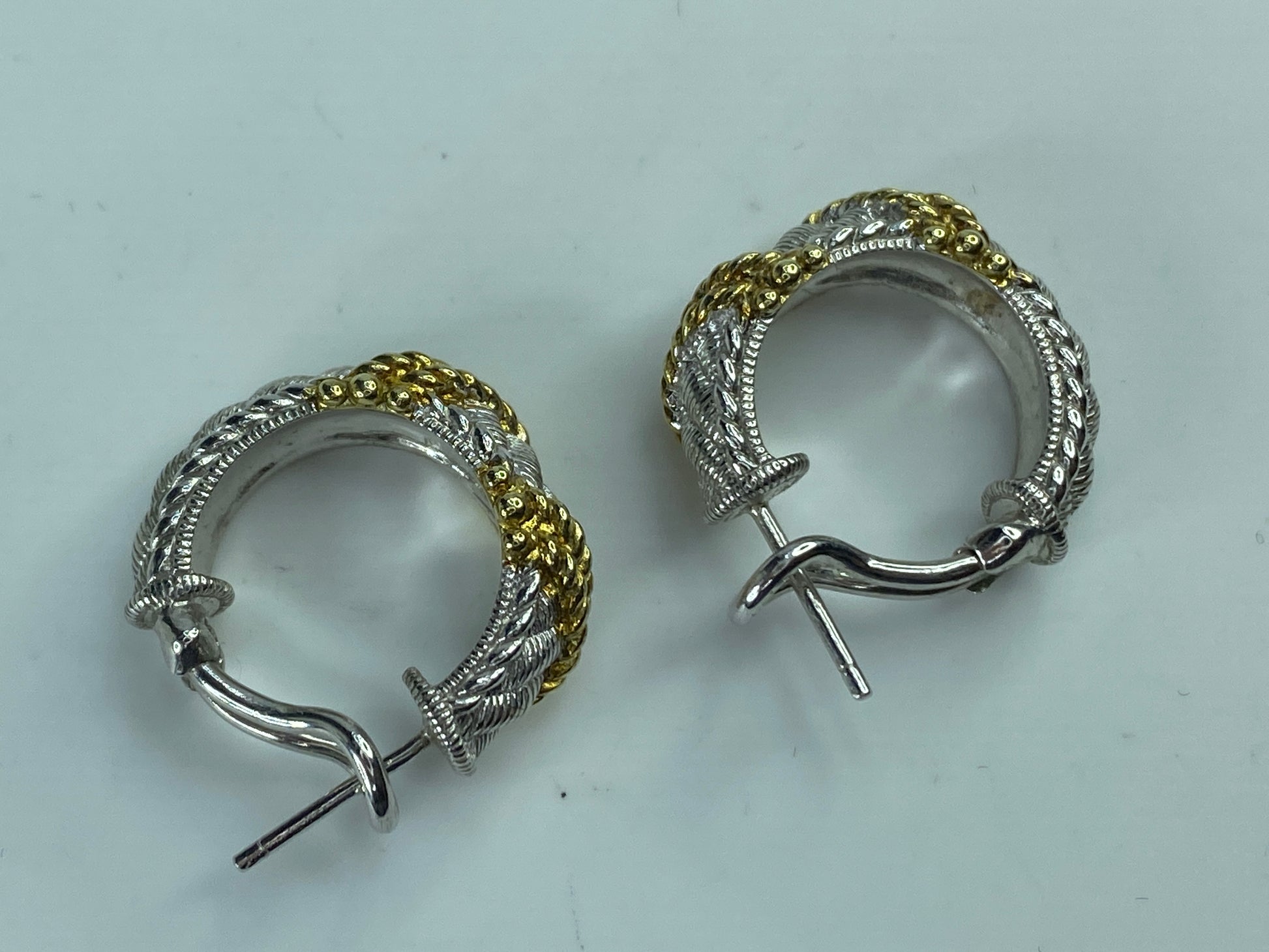 Judith Ripka Duo Toned 925 Sterling Silver Hoop Earrings 10.8g JR9614