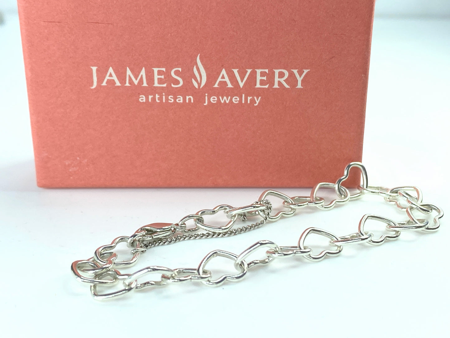James Avery sterling silver Heart link charm bracelet 10.4g 8.0" JR9615