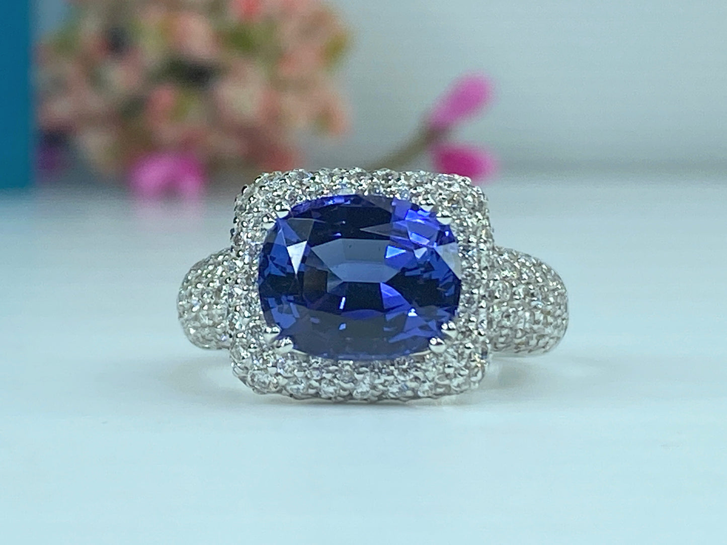 Appraised 11,975 18K 4.09ct Tanzanite 1.18ct G/Si1 Diamond ring s6.5 10.3g JR510