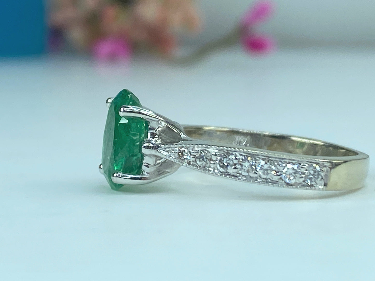 Appraised $7,200 14K 3.25ct natural Oval Emerald 0.25ct Diamond ring s6.5 JR430