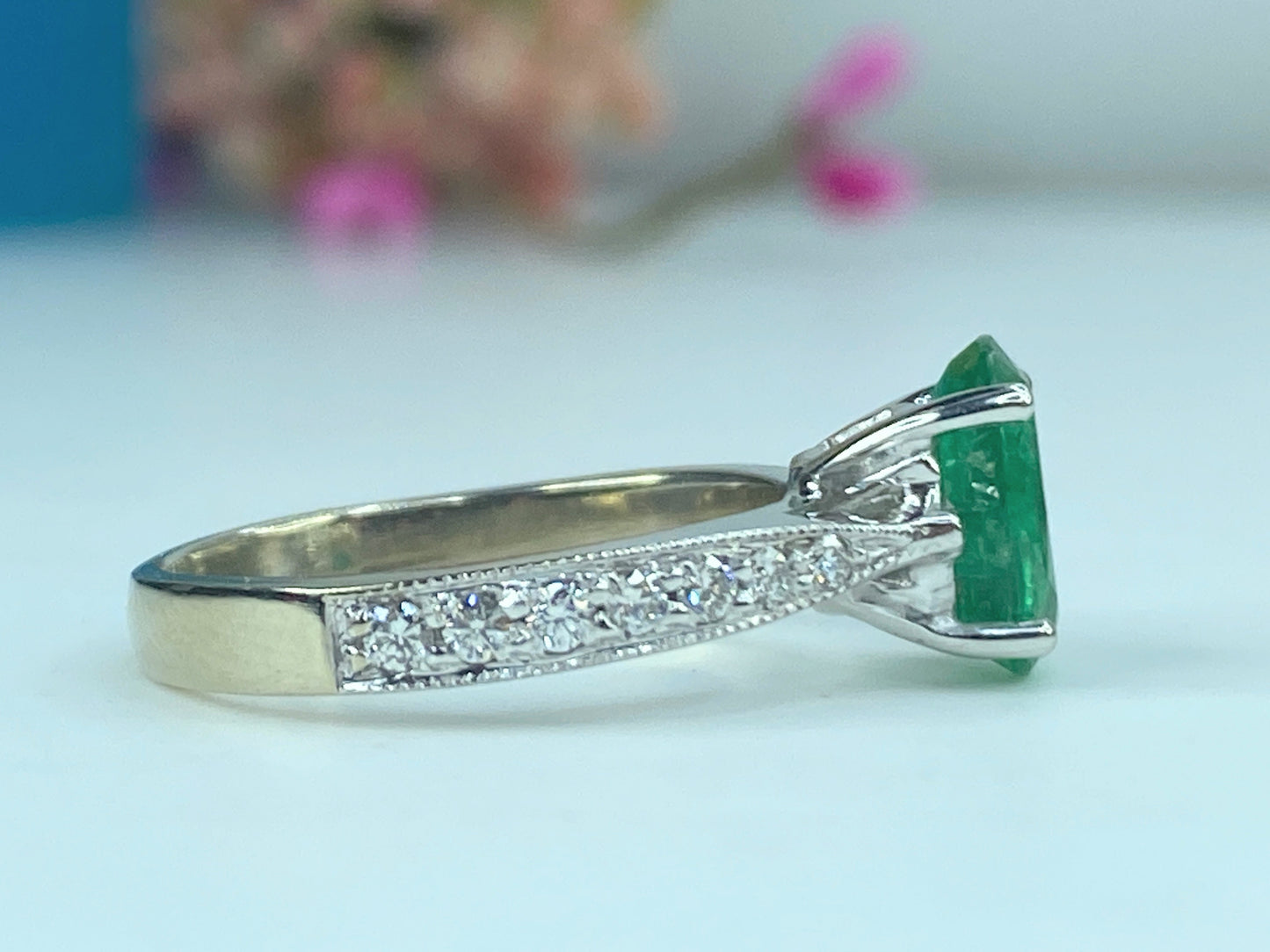 Appraised $7,200 14K 3.25ct natural Oval Emerald 0.25ct Diamond ring s6.5 JR430