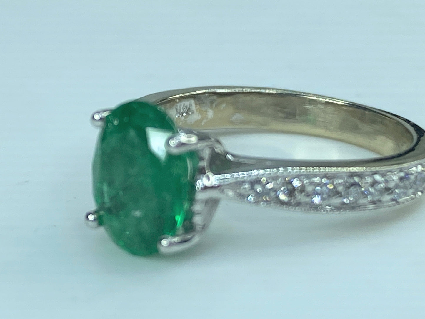 Appraised $7,200 14K 3.25ct natural Oval Emerald 0.25ct Diamond ring s6.5 JR430