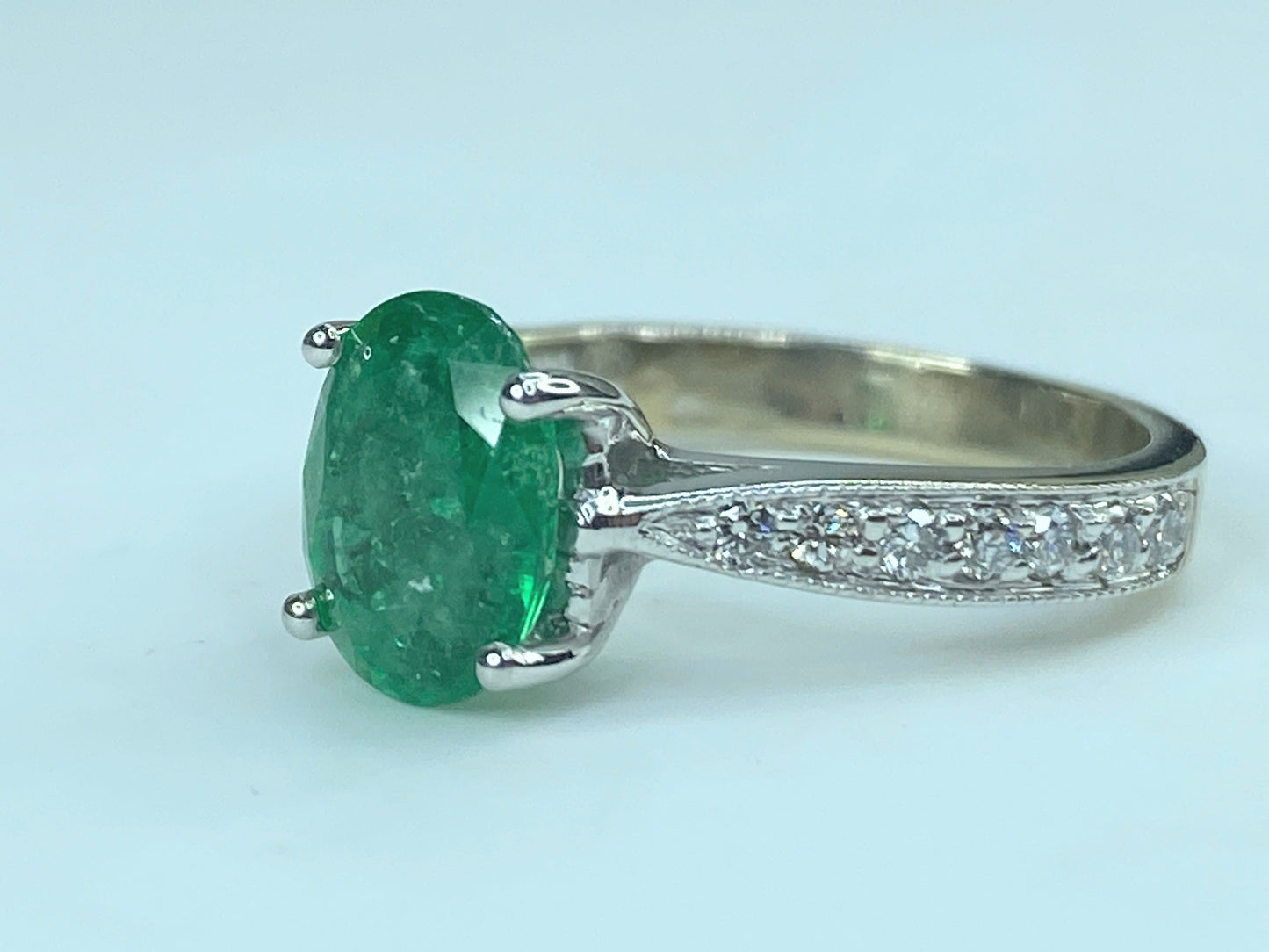 Appraised $7,200 14K 3.25ct natural Oval Emerald 0.25ct Diamond ring s6.5 JR430