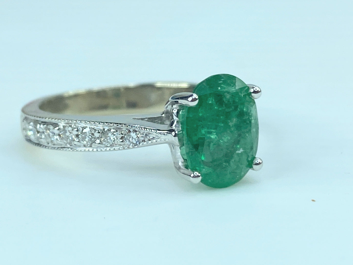 Appraised $7,200 14K 3.25ct natural Oval Emerald 0.25ct Diamond ring s6.5 JR430