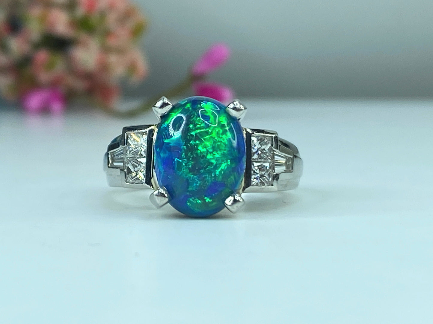 Appraised $18,995 Platinum 6.5ct Black Opal 0.6ct G/VS2 Diamond ring s7.25 JR431
