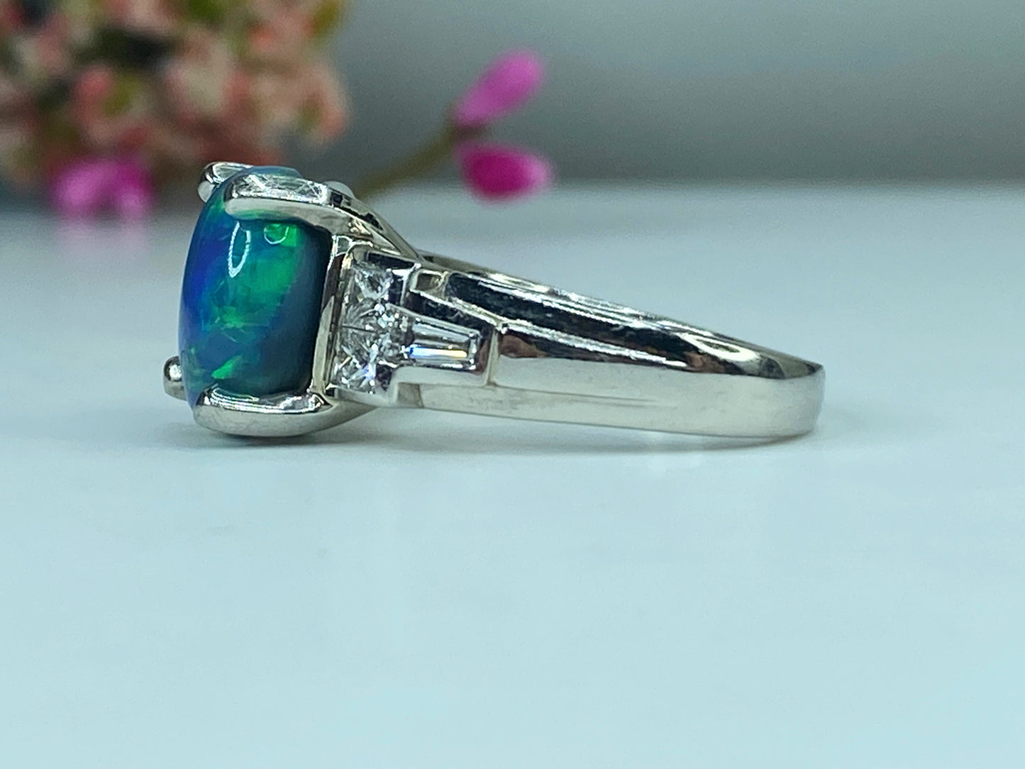 Appraised $18,995 Platinum 6.5ct Black Opal 0.6ct G/VS2 Diamond ring s7.25 JR431