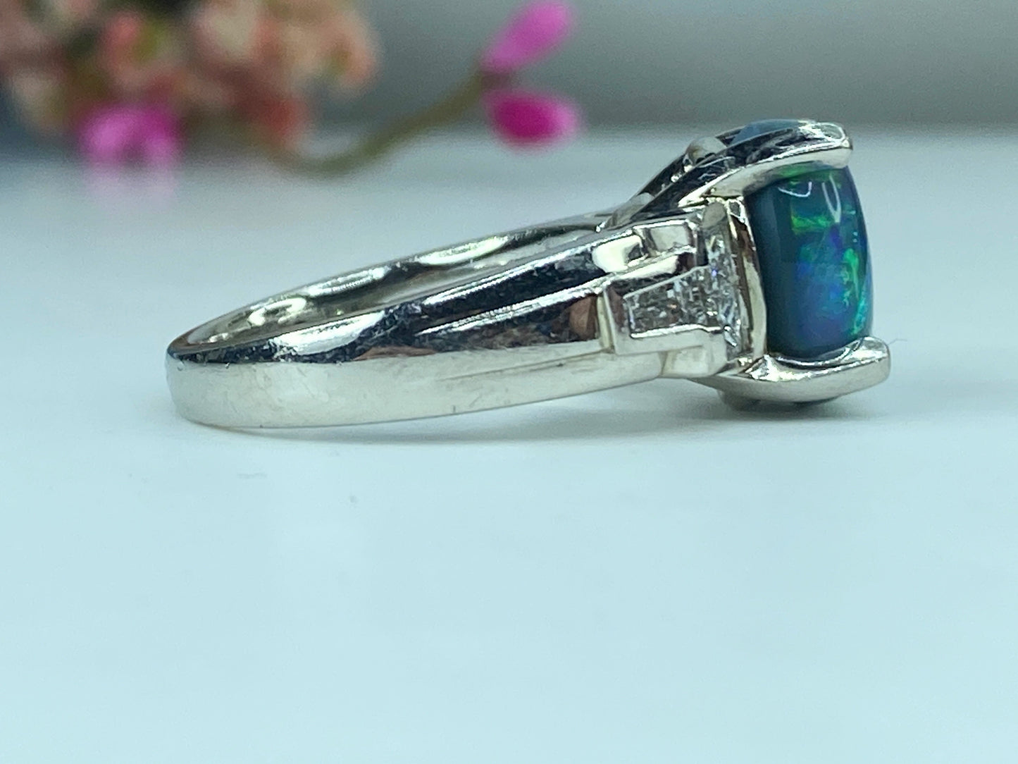 Appraised $18,995 Platinum 6.5ct Black Opal 0.6ct G/VS2 Diamond ring s7.25 JR431