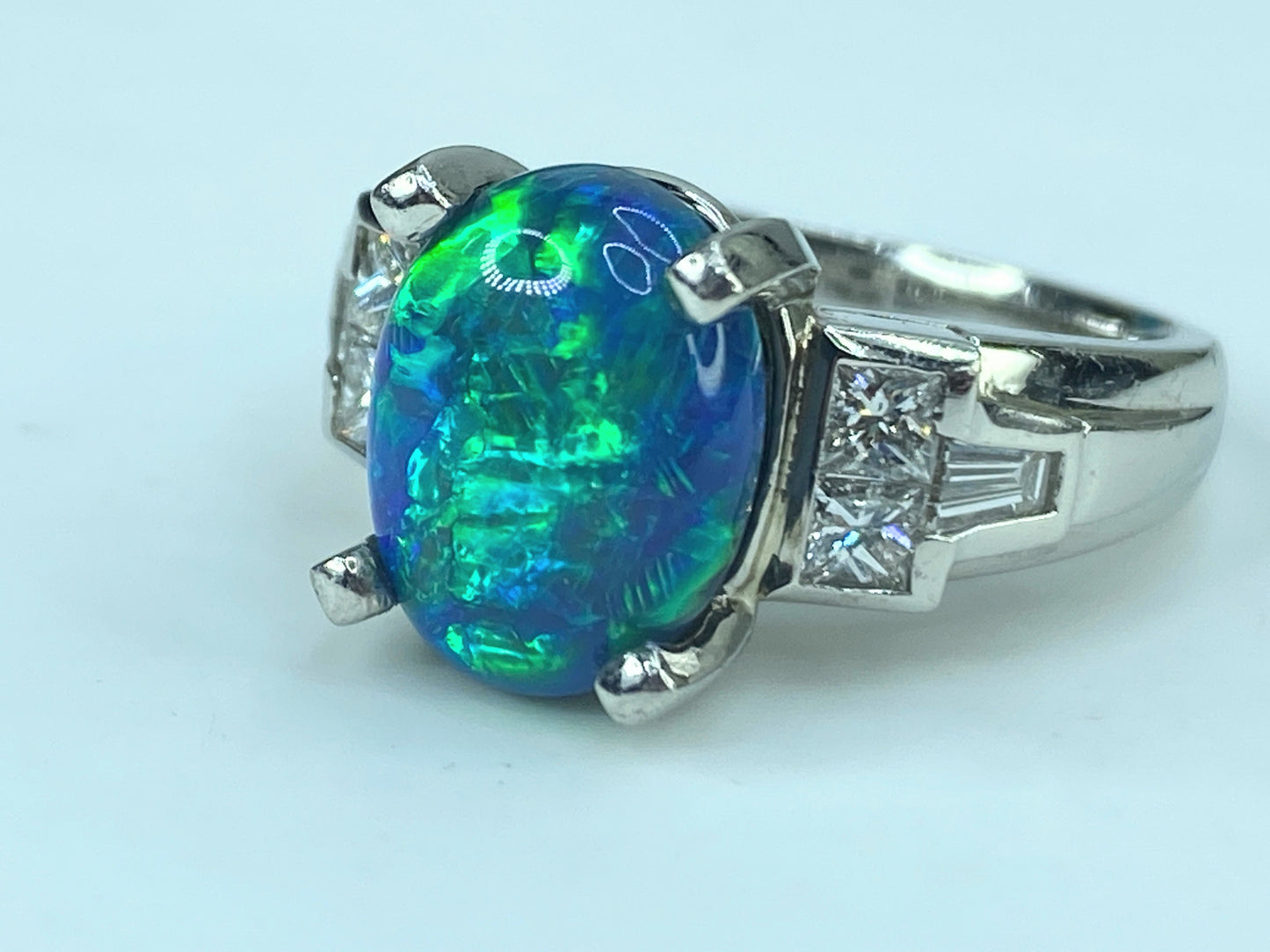 Appraised $18,995 Platinum 6.5ct Black Opal 0.6ct G/VS2 Diamond ring s7.25 JR431