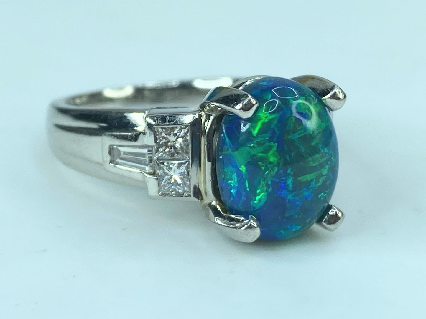 Appraised $18,995 Platinum 6.5ct Black Opal 0.6ct G/VS2 Diamond ring s7.25 JR431