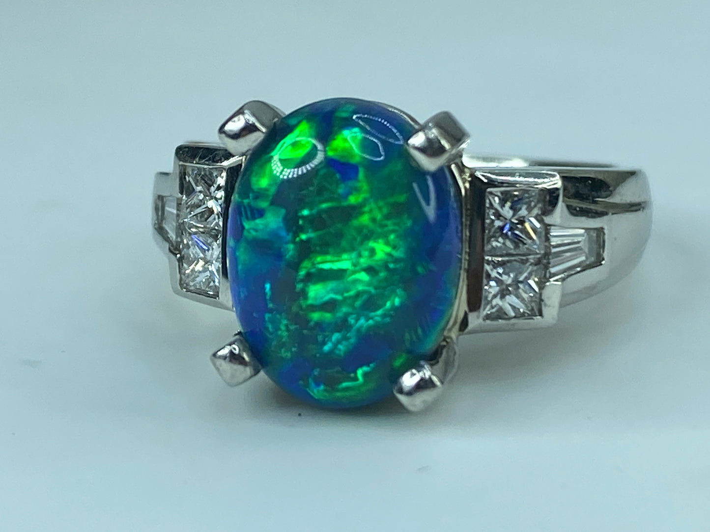Appraised $18,995 Platinum 6.5ct Black Opal 0.6ct G/VS2 Diamond ring s7.25 JR431