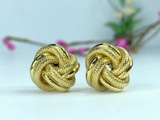 Italy 14mm Textured 14K Yellow Gold Knot Earring Studs 4.6g JR9631