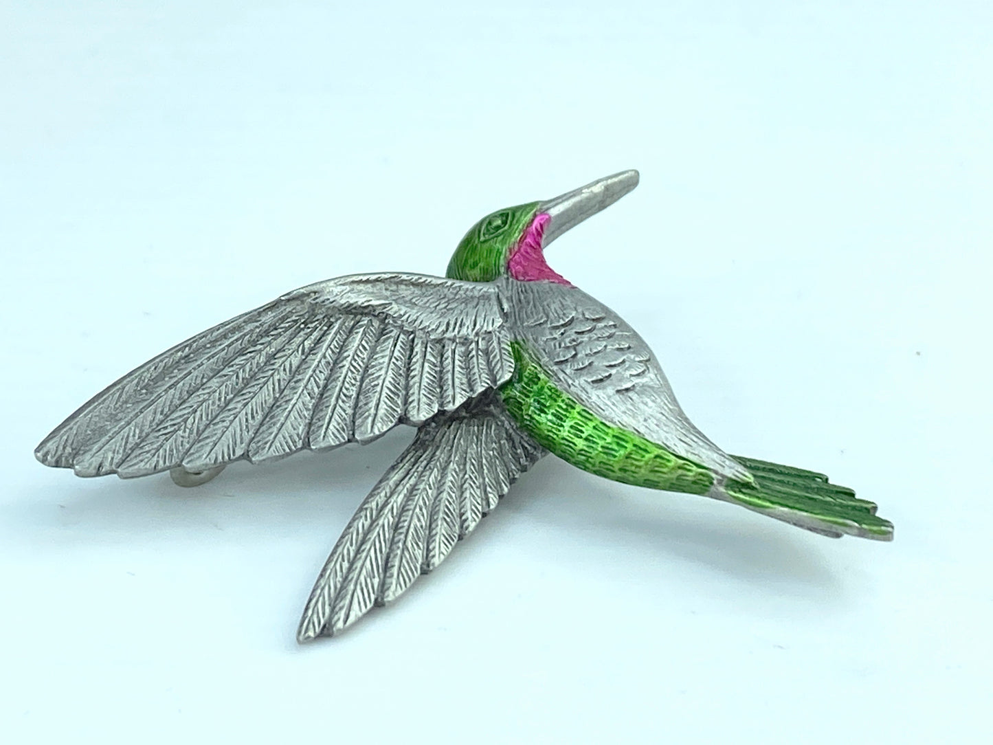 JJ Jonette Silver Pewter Enamel Hummingbird Brooch Pin JR9622