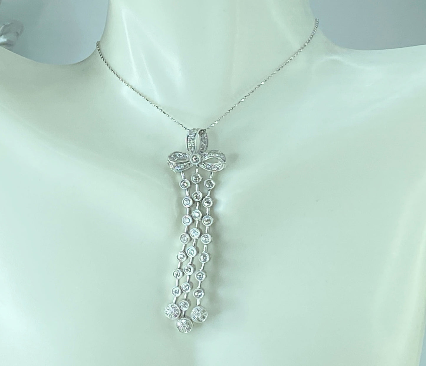 Appraised $7,995 14ct 1.46ct Diamond Pendant in 18K faceted beads necklace JR435