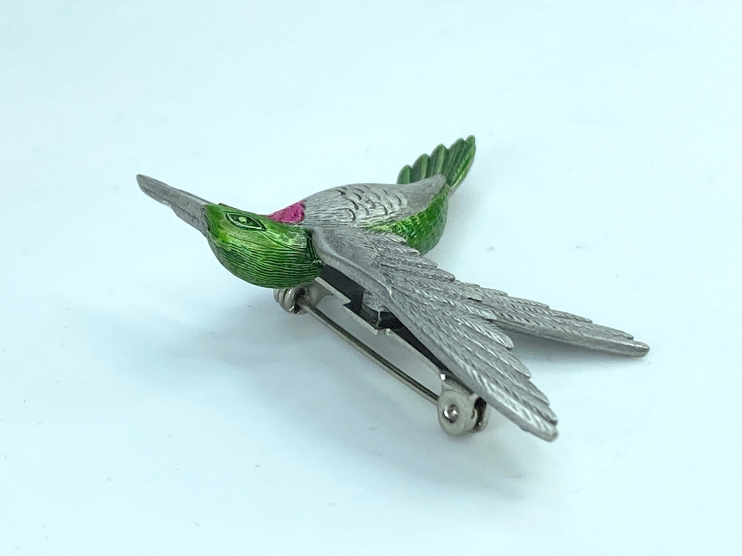 JJ Jonette Silver Pewter Enamel Hummingbird Brooch Pin JR9622