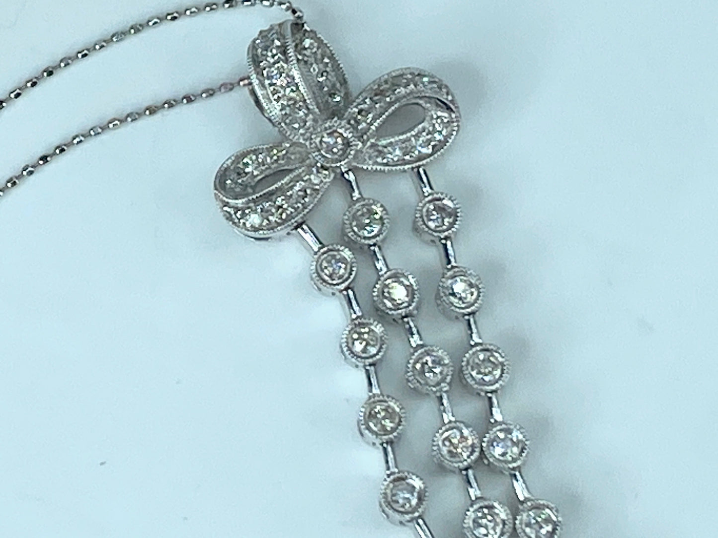 Appraised $7,995 14ct 1.46ct Diamond Pendant in 18K faceted beads necklace JR435