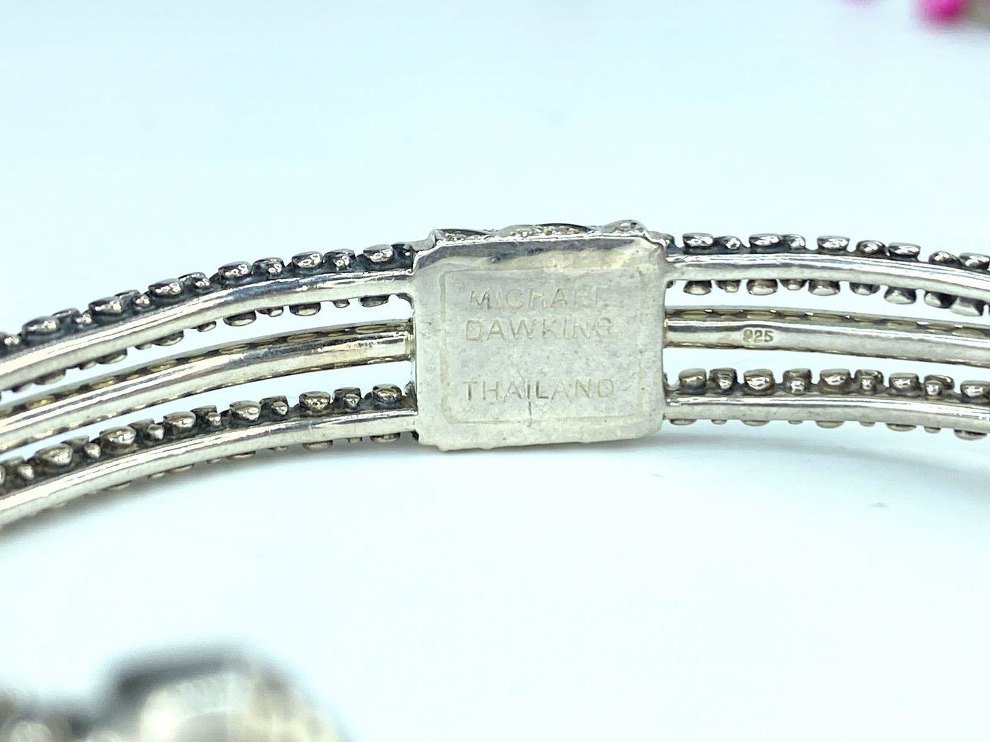 Michael Dawkins 1/10 CT Diamond Pebble Texture Sterling Cuff Bracelet J9624