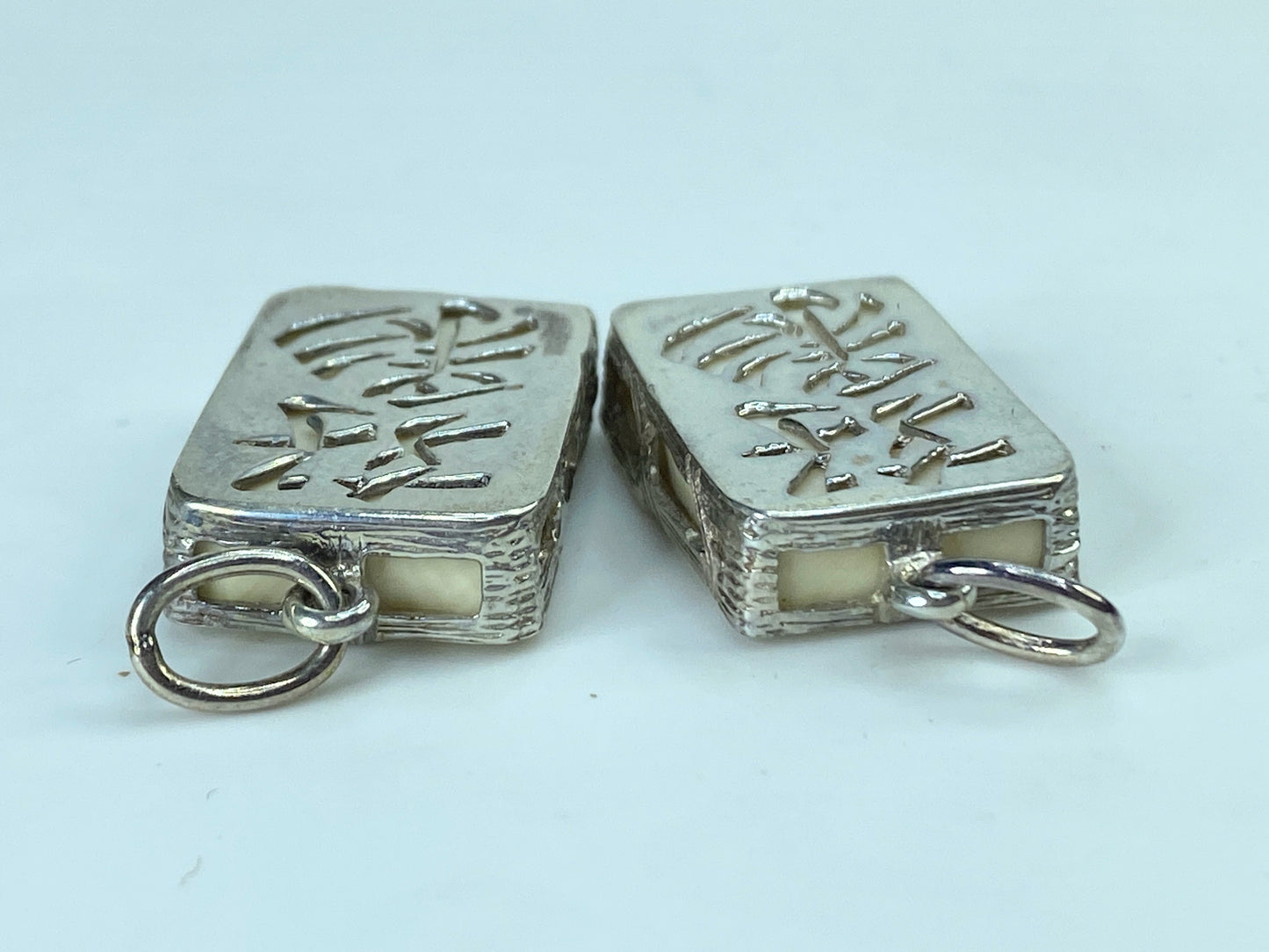 Sterling Silver carved mahjong dice polychrome resin charm pendant GS645