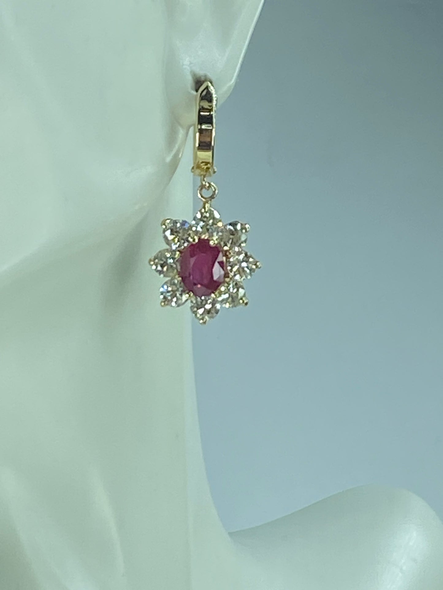Appraised $8,995 14K 3.2ct natural Ruby 4.0ct G/Si1 Diamond earrings 7.1g JR437