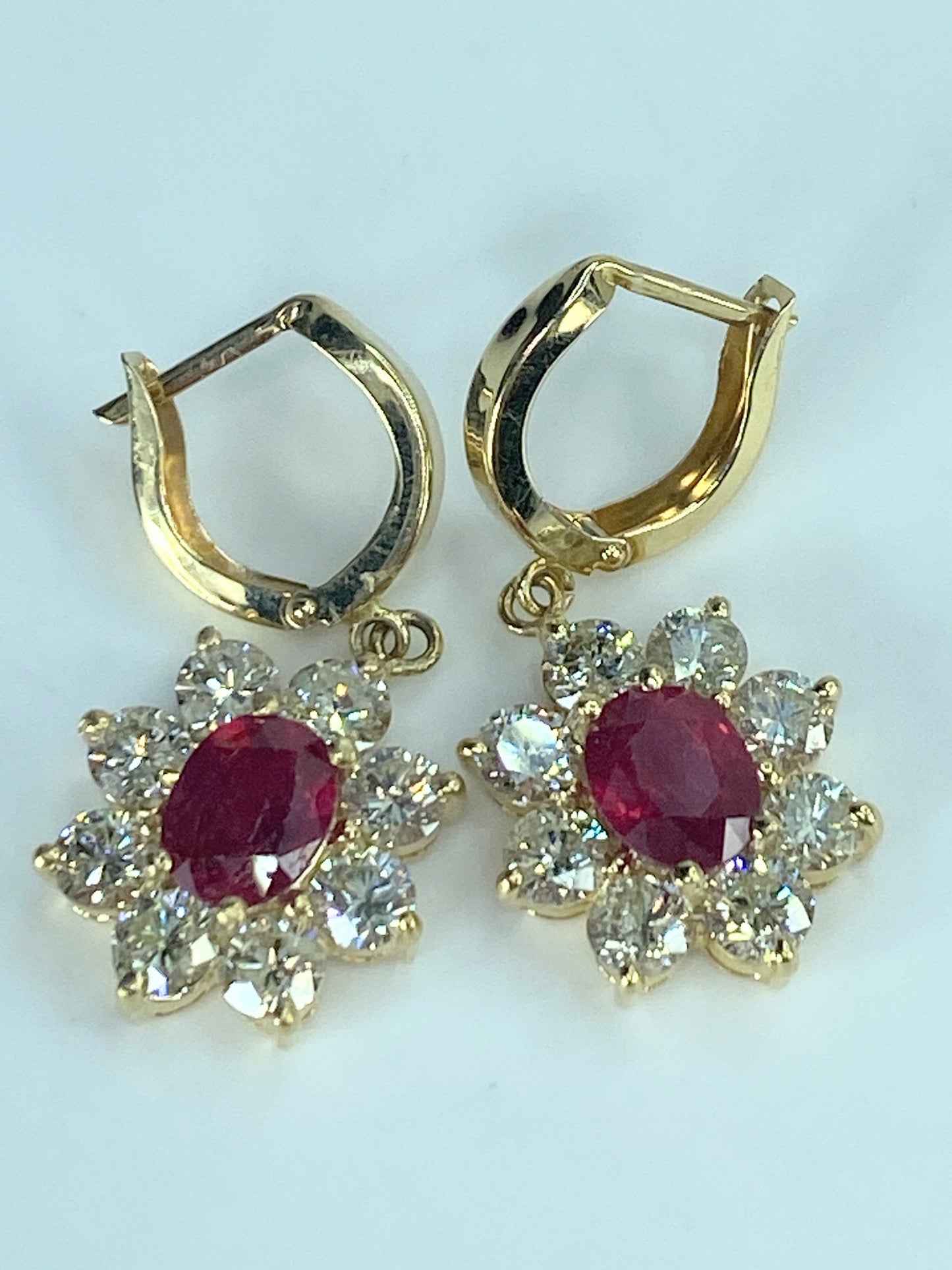 Appraised $8,995 14K 3.2ct natural Ruby 4.0ct G/Si1 Diamond earrings 7.1g JR437