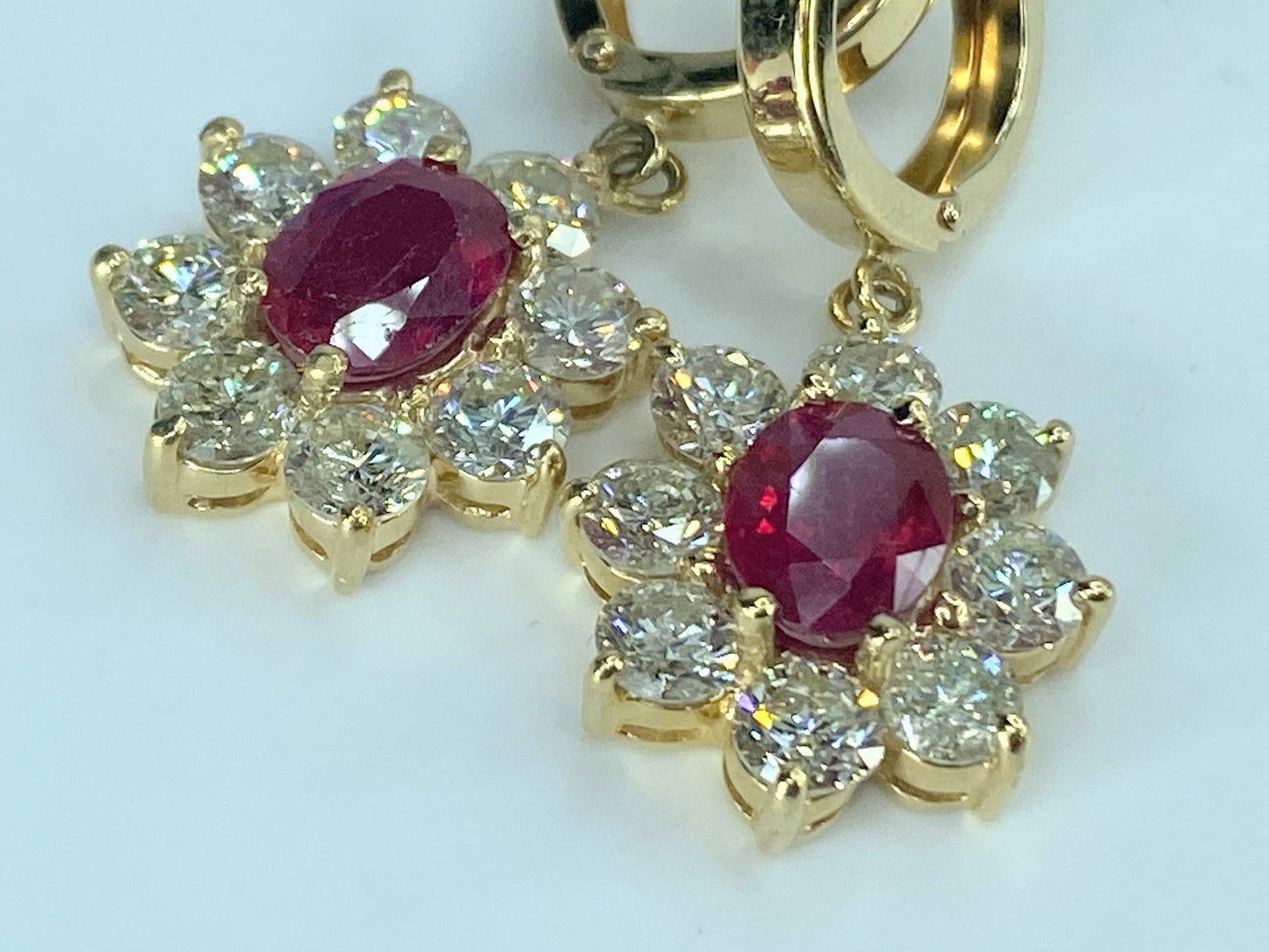 Appraised $8,995 14K 3.2ct natural Ruby 4.0ct G/Si1 Diamond earrings 7.1g JR437