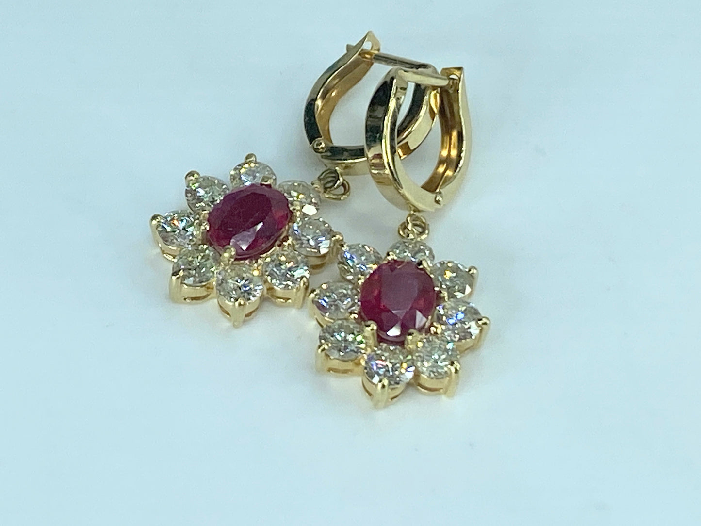 Appraised $8,995 14K 3.2ct natural Ruby 4.0ct G/Si1 Diamond earrings 7.1g JR437